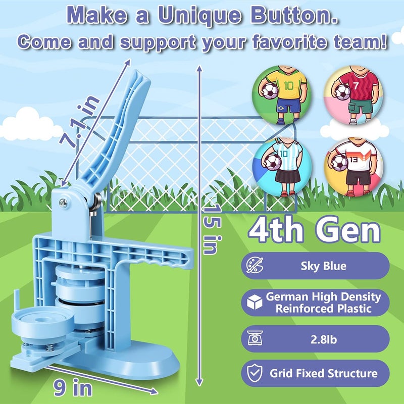 Happizza Button Maker Machine Multiple Sizes (4th Gen), Pin Maker 1+1.25+2.25 inch / 25+32+58mm, Badge Button Press Machine with Cutting Mat & 300 Sets Badge Making Supplies & Circle Cutter - Image 2